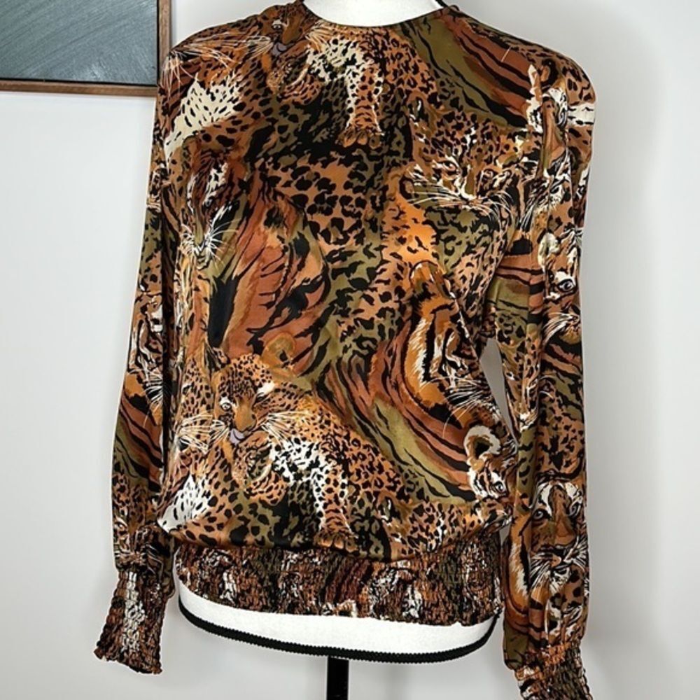 Jerri Sherman Vintage Silk Leopard Blouse Saks Fifth Avenue size 6 retro 80s 90s